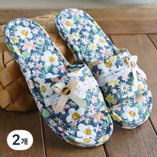 ARYKO 女性用雙層軟墊絎縫棉質室內拖鞋, 2個, 藍色