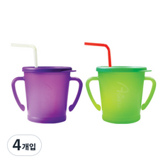 아가프라 유아용 매직 빨대컵, 300ml, 4개, 퍼플 + 그린