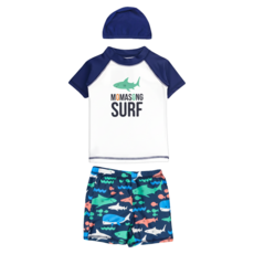 momasong 男童分體泳衣 短袖上衣 + 泳褲 + 泳帽