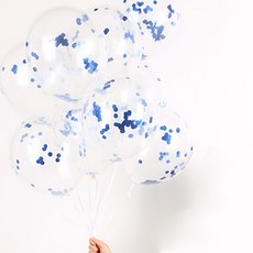 派對海金屬彩紙屑氣球20p+手泵隨機送+捲邊絲帶+海綿圓點套裝, 藍色, 1套