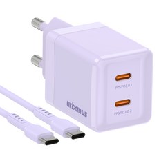 어반어스 GaN 45W 미니 C타입 2포트 PD PPS 초고속 충전기 60W C to C 케이블 1.5m, 퍼플, 1개