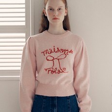 rolarola 女款圓領蝴蝶結圖案收腰泡泡袖針織上衣