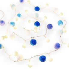 aibo 毛球圓球燈串, USB電池式, 2米20燈 (暖光), 天空藍, 1組