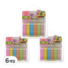 Bluemato 紙膠帶6 圓點 33029 6入, 粉紅色, 黃色, 藍色, 橘色, 綠色, 杏色