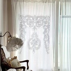 MaMaison Claude 亞麻刺繡窗簾 CUMV24-WH, 白色