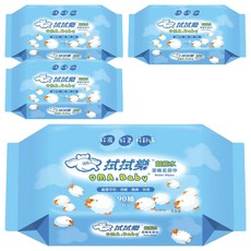 拭拭樂 超純水潔膚柔濕巾, 90抽, 蘆薈萃取, 潤膚護膚, 舒敏保濕, 90張, 4包