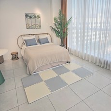 Soriana 3層結構兒童拼圖地墊 4片 + 收邊條 8片, 象牙白 + 灰色