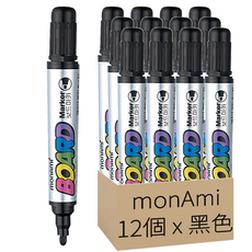 Monami 白板筆-B, 黑色的, 12支