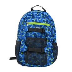 HUGGER 兒童登山背包 輕量透氣設計 雙側實用網袋, 24 x 14 x 37cm, 迷彩藍