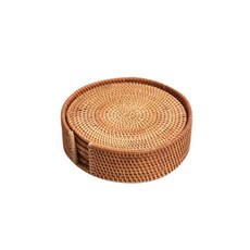 藤編圓杯墊 6入, 混色