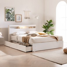 삼익가구 모리 LED 빅서랍 3단 수납침대 + 7존 독립스프링 매트리스 세트 방문설치, 화이트