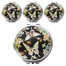螺鈿漆器貝殼圓形手拿鏡, 花蝴蝶, 4個
