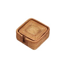 藤條方形杯墊 6入, 混色