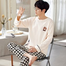 자나바 커플용 비베어 파이핑 포인트 체크 긴팔 홈웨어 잠옷 세트264173