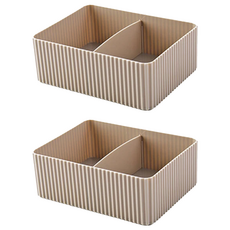 簡約直紋雜物文具分格收納盒 中(16 x 12 x 6cm) 90g, 2個, 咖啡色