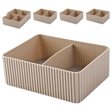 E.dot 簡約直紋雜物文具分格收納盒 日系豎紋 咖啡色 中號, 6個