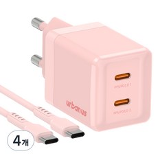 어반어스 GaN 45W 미니 C타입 2포트 PD PPS 초고속 충전기 60W C to C 케이블 1.5m, 핑크, 4개