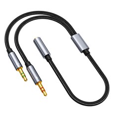 누아트 4극 스테레오 이어폰 마이크 분리 2in1 Y형 연장 AUX 케이블 3.5mm, 그레이, 1개