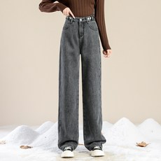 PEONIST 女款寬版刷毛牛仔褲