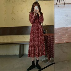 LUNAGIRL 滿版小花荷葉邊連身裙, 紅色的