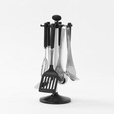 JAJU常用不銹鋼炊具6P 其他 FR, 1個, 大湯勺 + 小湯勺 + 料理夾 + 濾杓 + 上菜匙 + 鍋鏟 + 旋轉掛架