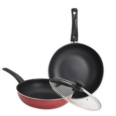 電磁爐適用不沾鍋具 3件組, 混色, 平底鍋28cm+炒鍋28cm+玻璃蓋, 2個