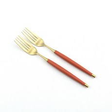 Bogen 韓國製造 Le Bien 金色餐具沙拉叉, 2個, 胡蘿蔔色