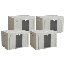 小麥購物 大容量牛津布透明大視窗衣物收納箱 單窗 L2391 100L, 4個, 煙灰色