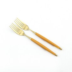 Bogen 韓國製造 Le Bien 金色餐具 沙拉叉, 2個, 芥末黃