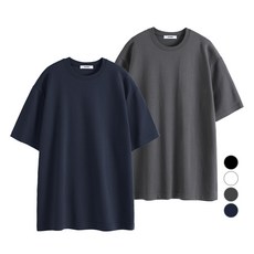 Naven 男女通用 2件組 寬鬆版型 雙層棉 短袖T恤 NA3DST, 海軍藍, 深色