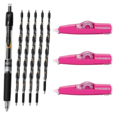 DONG-A U-Knock 0.7原子筆 12入 + Plus WH-635 修正帶 隨機出貨組合, 黑色, 3套