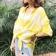 2'nd Pink 女款格紋寬鬆襯衫