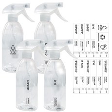 噴霧瓶 500ml 4入+標籤貼紙, 透明, 1組