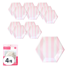 파티쇼 스트라이프접시 20cm 6p, 핑크, 4개