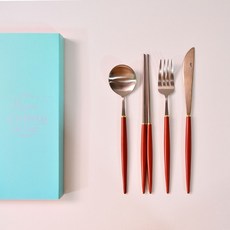 보겐 에펠 양식 1인 커트러리 선물세트, 로즈골드 + 와인, 디너스푼 1p + 젓가락 1p + 포크1p + 나이프1p + 선물박스