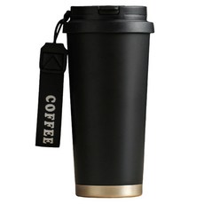 日式雙飲手提 316不鏽鋼咖啡杯, 墨黑色, 530ml, 1個