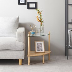 Paroma 直角型鋼化玻璃木質邊桌, 淺木色