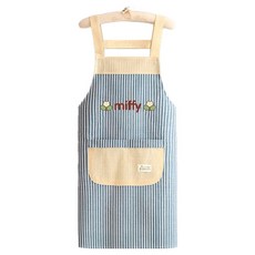 Leovins 優雅日常吊帶條紋Miffy花朵圍裙, 藍色