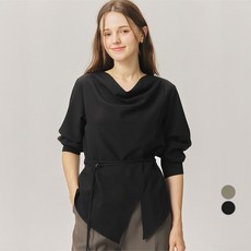 ELLEPARIS 여성용 카울넥 드레이프 실켓 블라우스