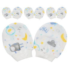 PUKU 企鵝 紗布印花手套 柔軟親膚材質 可愛印花設計, 藍色, 10 x 8cm