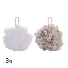 원이네 부드러운 저자극 샤워볼 2p, 화이트, 브라운, 2개입, 3개