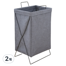 日常亮點亞麻折疊收納籃, 2個, 灰色