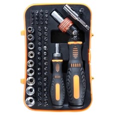 61件雙手柄棘輪起子套筒 Set, 萬用大小手柄, 豐富組合附盒裝收納20x12.5x4.7cm, 1組