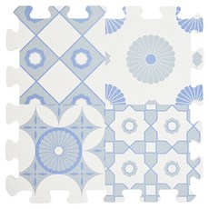 心樂家 摩洛哥復古藍花磚巧拼地墊9片裝, EVA材質厚實軟彈，符合安全規範, 1組