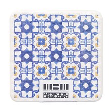 MBM MIT花磚珪藻土吸水杯墊 M - E, 復古映像b 藍色 + 白色 + 黃色, 1個