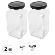 홈앤라이프 유리 양념통 사각 세트, 2세트, 300 2p + 투명스티커(소금+굵은소금)