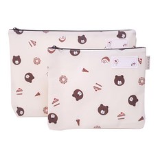 防水多用途餐盤袋 L號+M號 小熊 象牙白