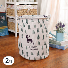 Allhigh 圓形北歐圖案布藝衣物收納籃, 14雪松小鹿, 40 x 50 cm, 2個