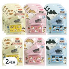 핑크풋 냥냥 미니 스테이플러 3종 x 4p 세트, 핑크, 아이보리, 블루, 2세트