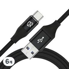 언박싱 브랙스 USB to C타입 패브릭 고속 충전 케이블, 6개, 블랙, 1m